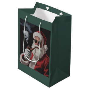 Santa Smoking Party Funny Christmas Holiday Medium Gift Bag