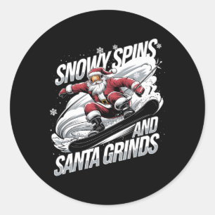 Santa Snowboarder Christmas Snowboarding Fun Holid Classic Round Sticker