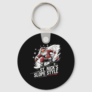 Santa Snowboarder Christmas Snowboarding St. Nick' Key Ring