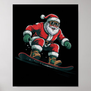 Santa Snowboarding Christmas Holiday Retro Vintage Poster