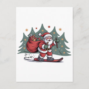 Santa Snowboarding Christmas Present Snowboarder  Holiday Postcard