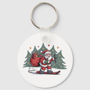 Santa Snowboarding Christmas Present Snowboarder Key Ring