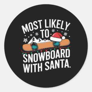 Santa Snowboarding Christmas Winter Sports Humour Classic Round Sticker