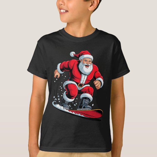 Santa Snowboarding Lover Funny Holiday Christmas X T-Shirt (Front)