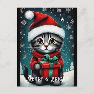 Santa Snowflakes Cute Kitty Gift Snowy Christmas Postcard