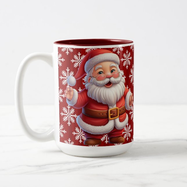 Santa Snowflakes  Two-Tone Coffee Mug (Left)