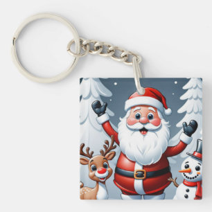 Santa, Snowman, and Ralph the Reindeer Holiday Key Ring