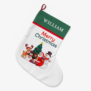 Santa Snowman And Reindeer Festive Merry Christmas Large Christmas Stocking