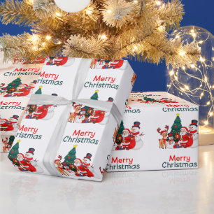 Santa Snowman And Reindeer Festive Merry Christmas Wrapping Paper