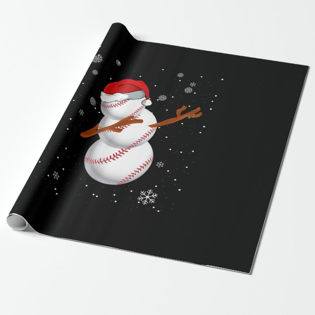 Santa Snowman Baseball Dabbing Heart Wrapping Paper (Unrolled)