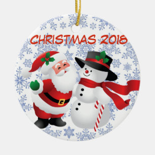 Santa/snowman Ceramic Ornament