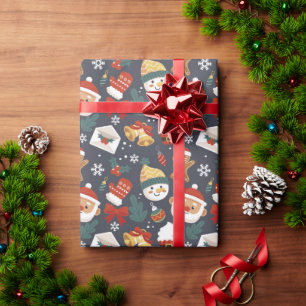 Santa Snowman Christmas Pattern Gift Wrapping Paper