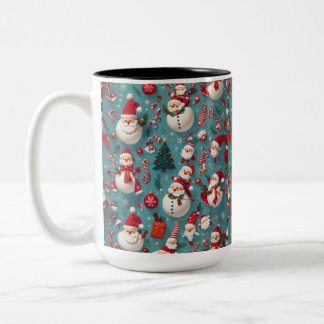 Santa Snowman Christmas Two-Tone Coffee Mug