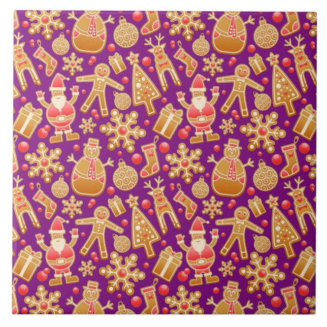 Santa & Snowman Gingerbread Christmas Cookies Ceramic Tile (Front)