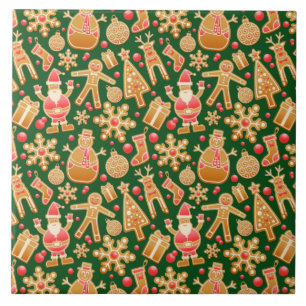 Santa & Snowman Gingerbread Christmas Cookies Ceramic Tile
