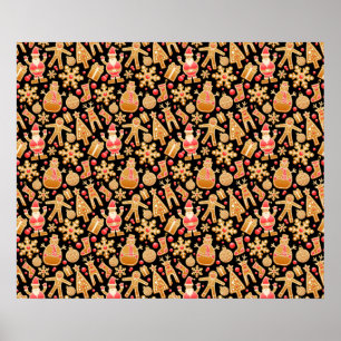 Santa & Snowman Gingerbread Christmas Cookies Poster
