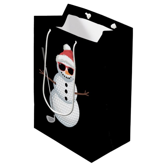 Santa Snowman Golf Ball Christmas Golfer Gift  Medium Gift Bag (Front Angled)