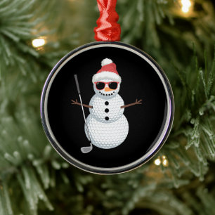 Santa Snowman Golf Ball Christmas Golfer Gift  Metal Ornament