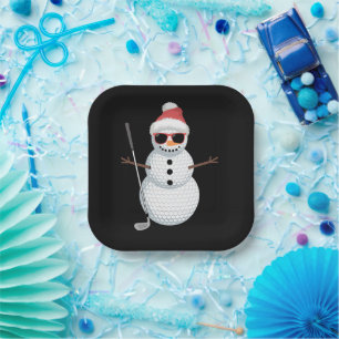 Santa Snowman Golf Ball Christmas Golfer Gift  Paper Plate