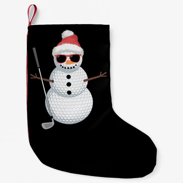 Santa Snowman Golf Ball Christmas Golfer Gift  Small Christmas Stocking (Front)