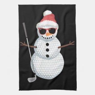 Santa Snowman Golf Ball Christmas Golfer Gift Tea Towel