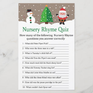 Santa,snowman Nursery Rhyme Quiz baby shower game