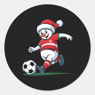 Santa Snowman Playing Soccer Mens Womens Christmas Classic Round Sticker