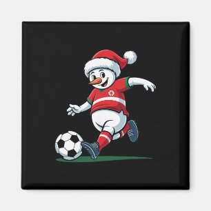 Santa Snowman Playing Soccer Mens Womens Christmas Magnet