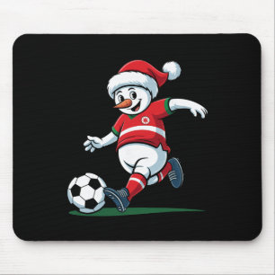 Santa Snowman Playing Soccer Mens Womens Christmas Mouse Pad