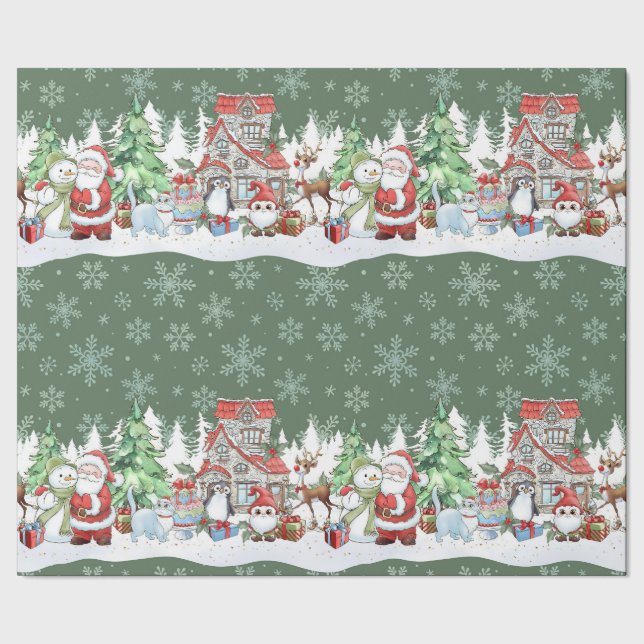 Santa Snowman Reindeer Christmas Wrapping Paper (Seam)