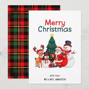 Santa, Snowman & Reindeer Festive Merry Christmas Holiday Card