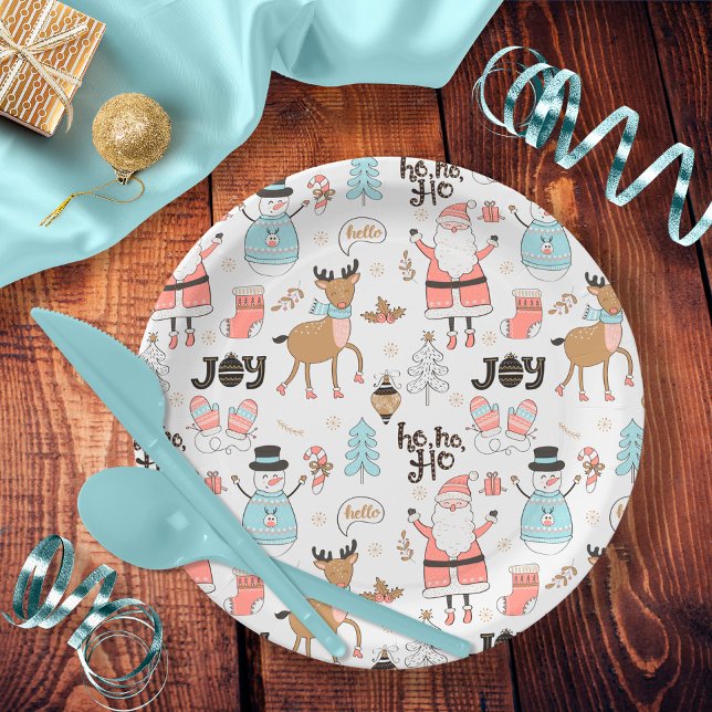 Santa, Snowman, Reindeer Pattern ID559 Paper Plate (Creator Uploaded)