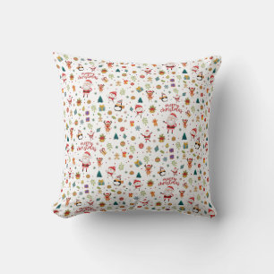 Santa, Snowman, Reindeer, Pattern Merry Christmas Cushion