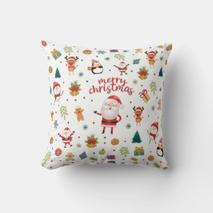 Santa, Snowman, Reindeer Pattern Merry Christmas Cushion