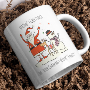 Santa Snowman Reindeer Seasons Greetings Business Two-Tone Coffee Mug