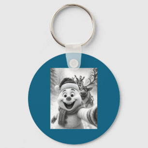 Santa Snowman Reindeer Taking A Selfie Photo Chris Key Ring