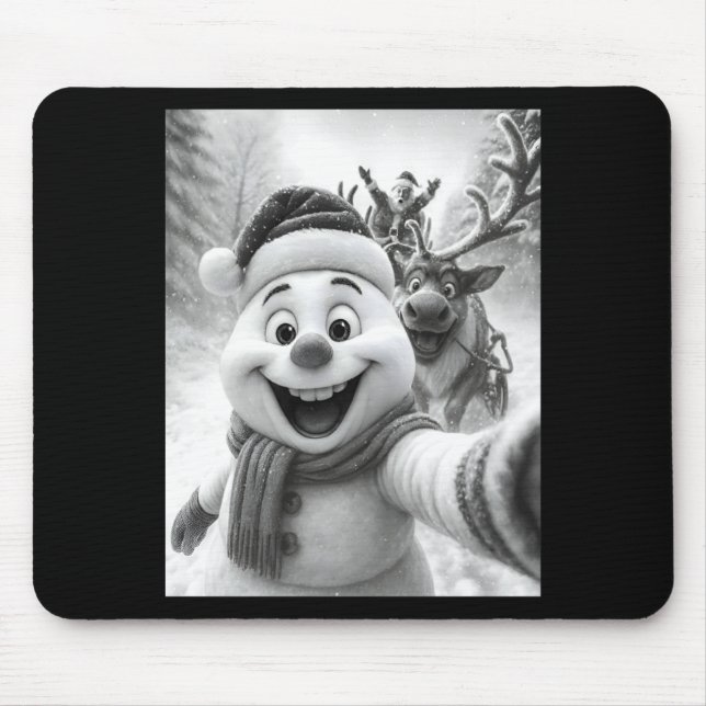 Santa Snowman Reindeer Taking A Selfie Photo Chris Mouse Pad (Front)