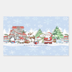 Santa Snowman Rudolph Penguin Christmas Rectangular Sticker