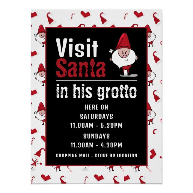Santa & Snowman, Santa Claus Visitor Hours Poster (Front)