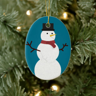 SANTA SNOWMAN SCARF XMAS CERAMIC ORNAMENT