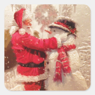 Santa & Snowman Square Sticker