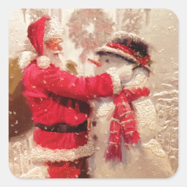 Santa & Snowman Square Sticker (Front)