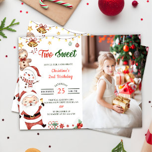 Santa Snowman Two Sweet Christmas Birthday Party  Invitation