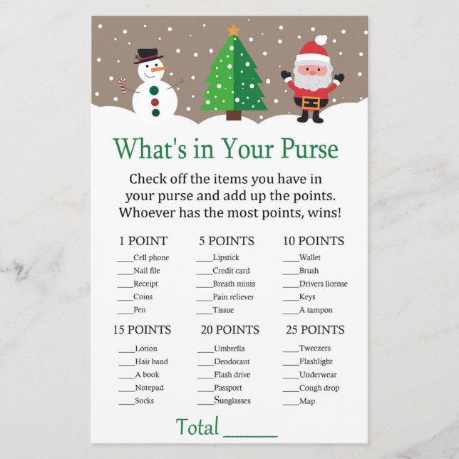 Santa,snowman What's in your purse game (Front)