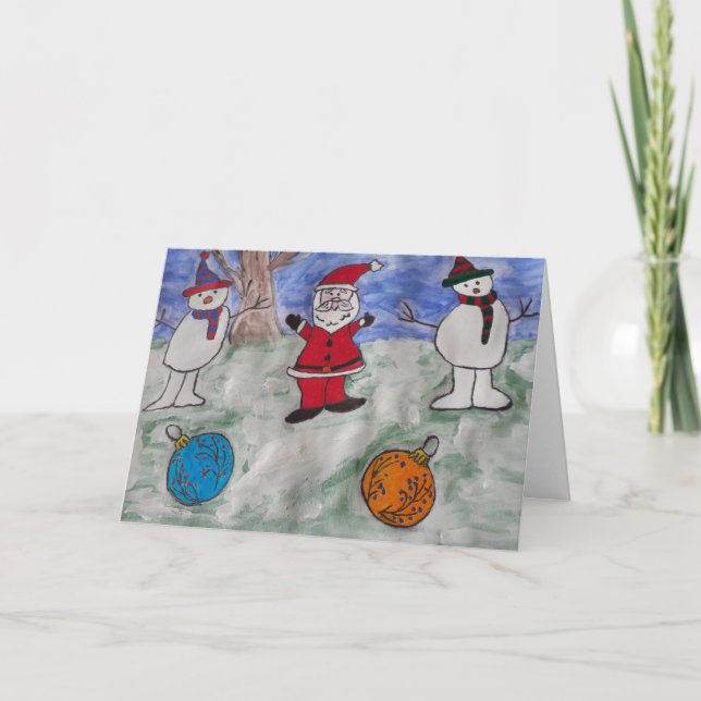 Santa & Snowmen Christmas Card (Front)