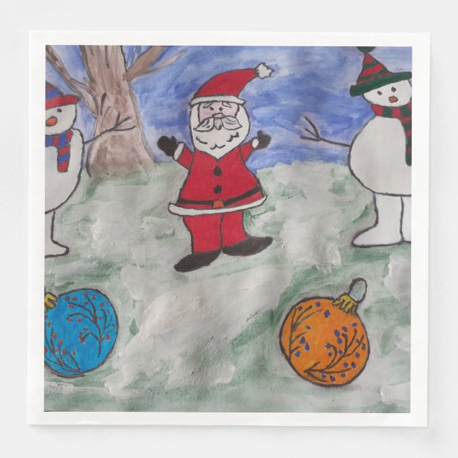 Santa & Snowmen Paper Napkins (Front)