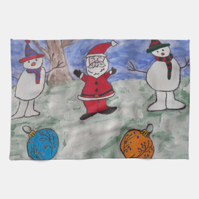 Santa & Snowmen Tea Towel (Horizontal)