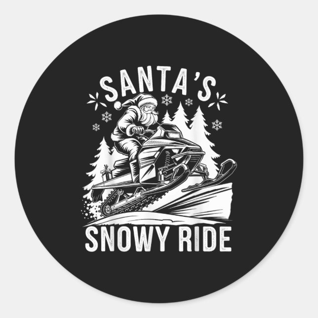 Santa Snowmobile Riding Snowmobiling Christmas  Classic Round Sticker (Front)