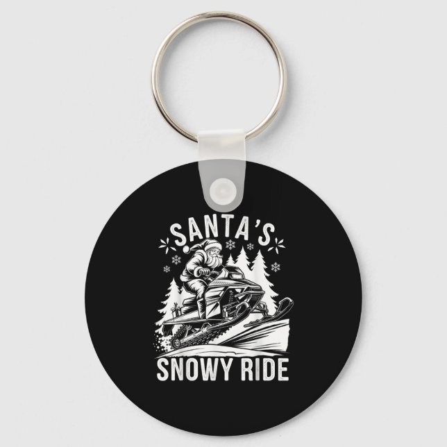 Santa Snowmobile Riding Snowmobiling Christmas  Key Ring (Front)