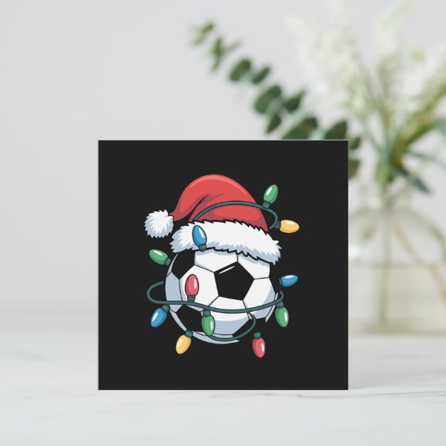 Santa Soccer Ball Sports Christmas Soccer Player Holiday Card (Standing Front)